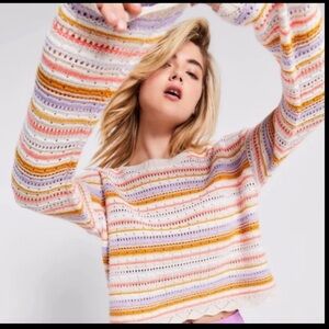 Lisa Todd Shore Thing Popover Open Knit Striped Sweater Size XS